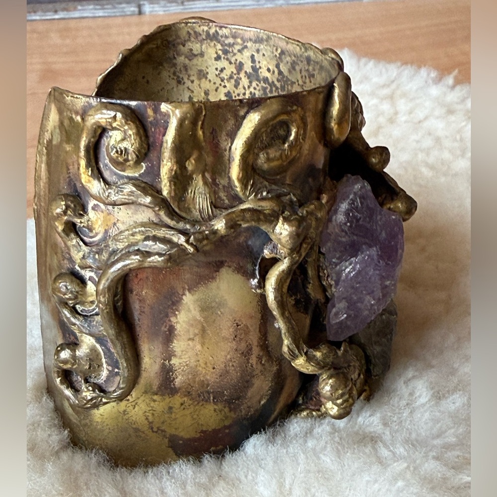 Brutalist, vintage, signed Carvalhu Rio, very heavy, unique, amethyst bracelet - Picture 5 of 15